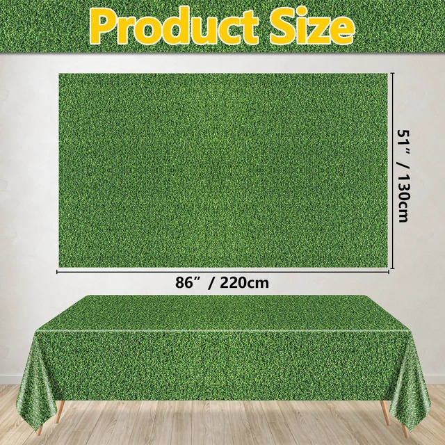 Alt view image 6 of 7 - 4Pcs Green Grass Rectangular Tablecloths 86.6"x51.2" for Jungle Woodland Golf Soccer Football Event Sports Party Supplies