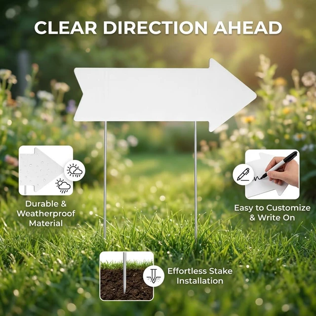 Alt view image 5 of 6 - RAINFLOW Blank Yard Signs with Stakes, 6 Pack Arrow Signs for Outside