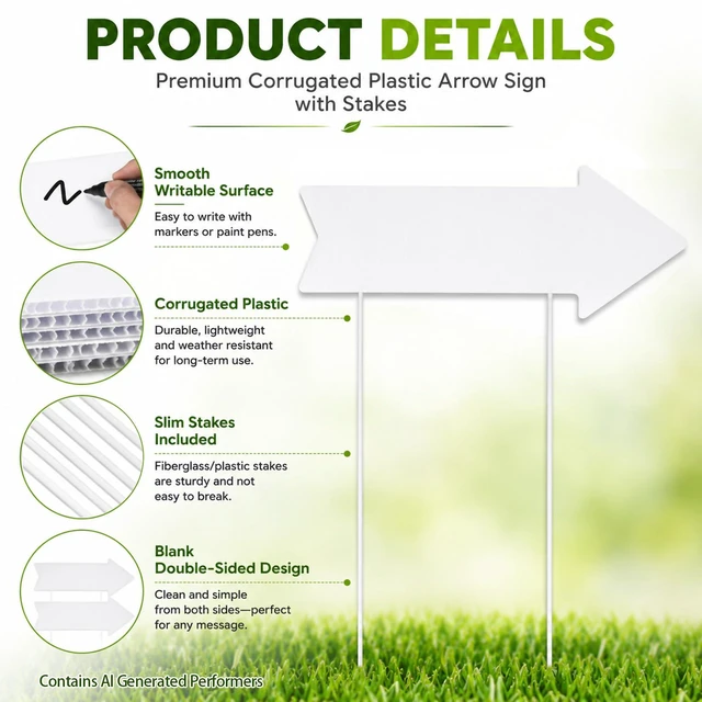Alt view image 6 of 6 - RAINFLOW Blank Yard Signs with Stakes, 6 Pack Arrow Signs for Outside