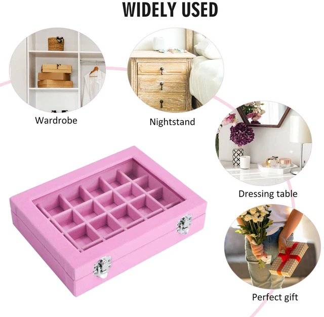 Alt view image 4 of 6 - Vicoter Velvet Jewelry Box 24 Grid Ring Display Organizer with Earrings Storage for Women (Pink)