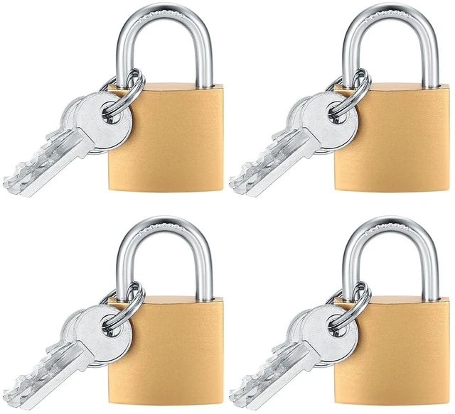 Main image of 4 Pcs Small Solid Brass Keyed Padlocks with Same Keys for Toolbox, Sheds, Storage Unit, Gym, Fence