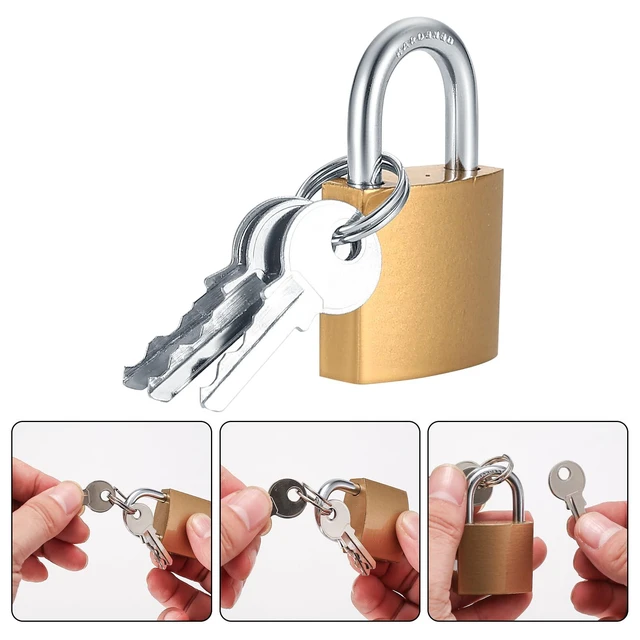 Alt view image 6 of 7 - 4 Pcs Small Solid Brass Keyed Padlocks with Same Keys for Toolbox, Sheds, Storage Unit, Gym, Fence