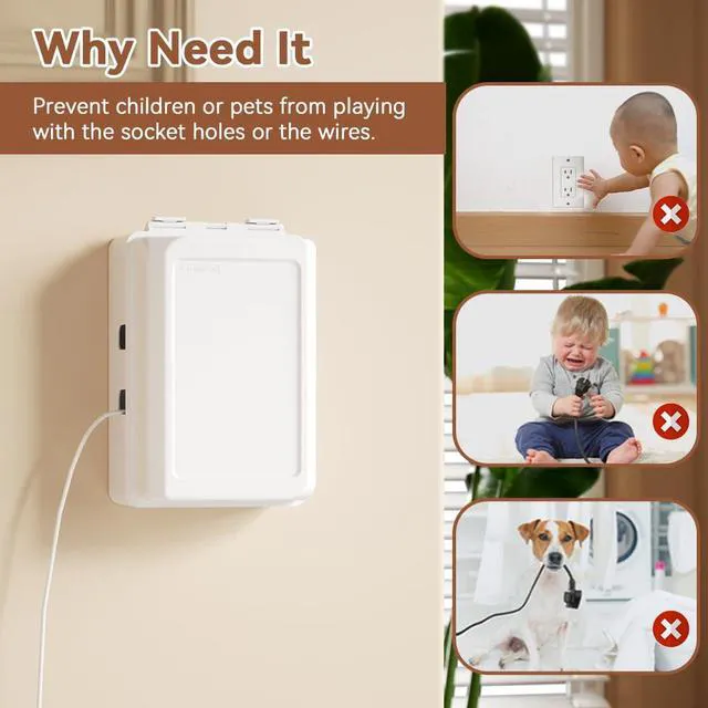 Alt view image 3 of 6 - EUDEMON Baby Safety Electrical Outlet Cover Box, 1 Pack Updated Childproof Plug Cover, More Space for Large Plugs, Easy to Install & Use, White