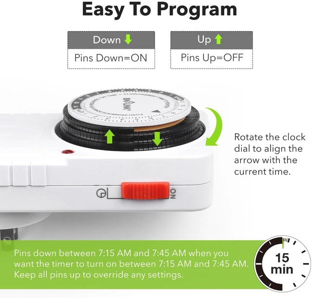 Alt view image 5 of 6 - BN-LINK 24-Hour Heavy Duty Mechanical Timer Outlet, Indicator Light, 3-Prong