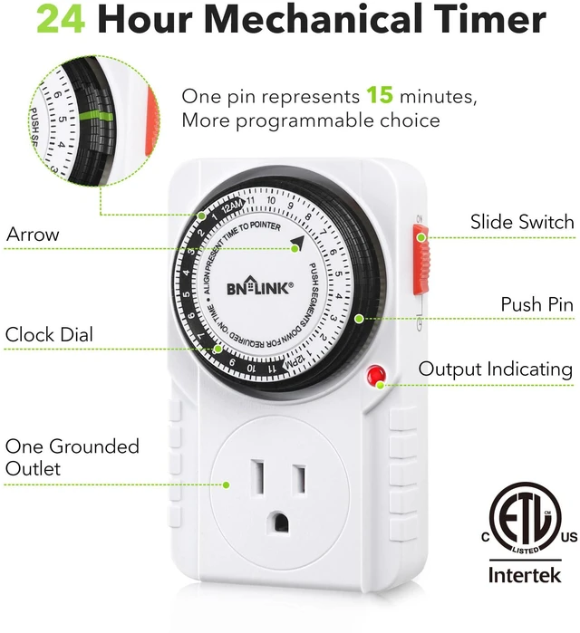 Alt view image 6 of 6 - BN-LINK 24-Hour Heavy Duty Mechanical Timer Outlet, Indicator Light, 3-Prong
