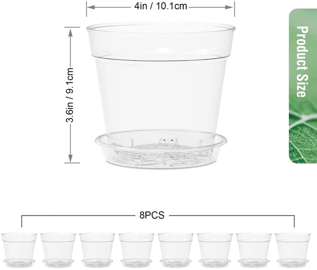 Alt view image 3 of 7 - WSMKSZ 4 Inch Clear Nursery Pots, 8 Pack Highly Transparent Plastic Plant Pots with Drainage Holes and Trays for Small Indoor Plants, Seedling Starter Planters for Flower