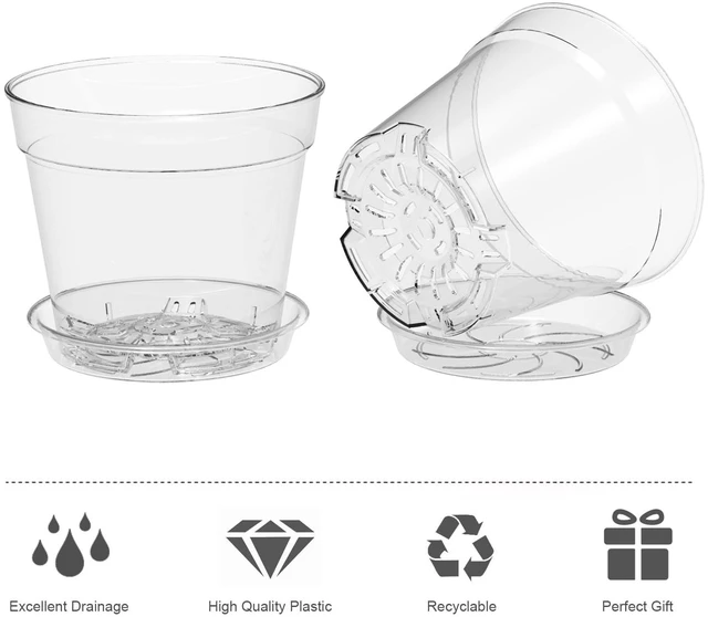 Alt view image 5 of 7 - WSMKSZ 4 Inch Clear Nursery Pots, 8 Pack Highly Transparent Plastic Plant Pots with Drainage Holes and Trays for Small Indoor Plants, Seedling Starter Planters for Flower