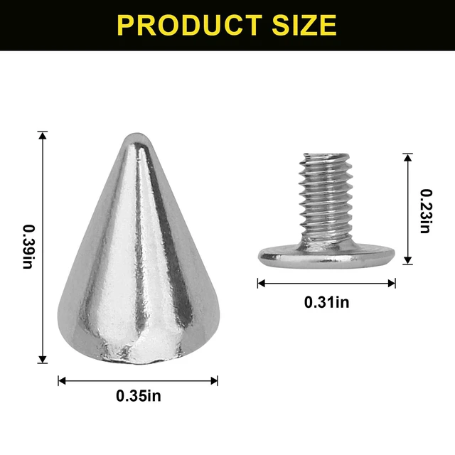 Alt view image 6 of 7 - 100 Pairs Cone Spikes Screwback Studs, Metal Bullet Cone Spikes, Punk