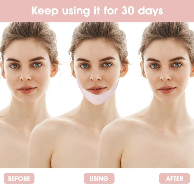 Alt view image 3 of 6 - Thinp Double Chin Reducer, Reusable V Line Face Lifting Chin Strap, Skin Tightening and Preventing Sagging (Pink)
