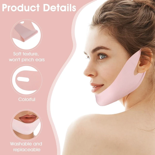 Alt view image 6 of 6 - Thinp Double Chin Reducer, Reusable V Line Face Lifting Chin Strap, Skin Tightening and Preventing Sagging (Pink)