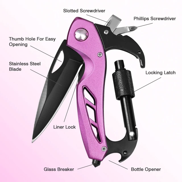 Alt view image 2 of 6 - FUNBRO Pink Multitool Carabiner with Bottle Opener and Screwdriver