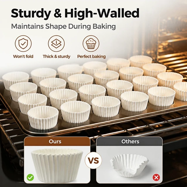 Alt view image 5 of 6 - 500 Count White Non-Stick Mini Cupcake Liners, Food-Grade Greaseproof Parchment Muffin Baking Cups
