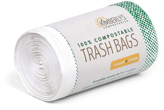 Main image of KC's 3-Gallon Compostable Drawstring Trash Bags, 100 Count Roll, Small Biodegradable for Bathroom, Bedroom, Office & Food Scraps, Certified ASTM D6400 & OK Compost HOME