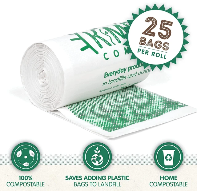 Alt view image 5 of 6 - KC's 3-Gallon Compostable Drawstring Trash Bags, 100 Count Roll, Small Biodegradable for Bathroom, Bedroom, Office & Food Scraps, Certified ASTM D6400 & OK Compost HOME