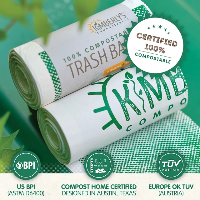 Alt view image 6 of 6 - KC's 3-Gallon Compostable Drawstring Trash Bags, 100 Count Roll, Small Biodegradable for Bathroom, Bedroom, Office & Food Scraps, Certified ASTM D6400 & OK Compost HOME