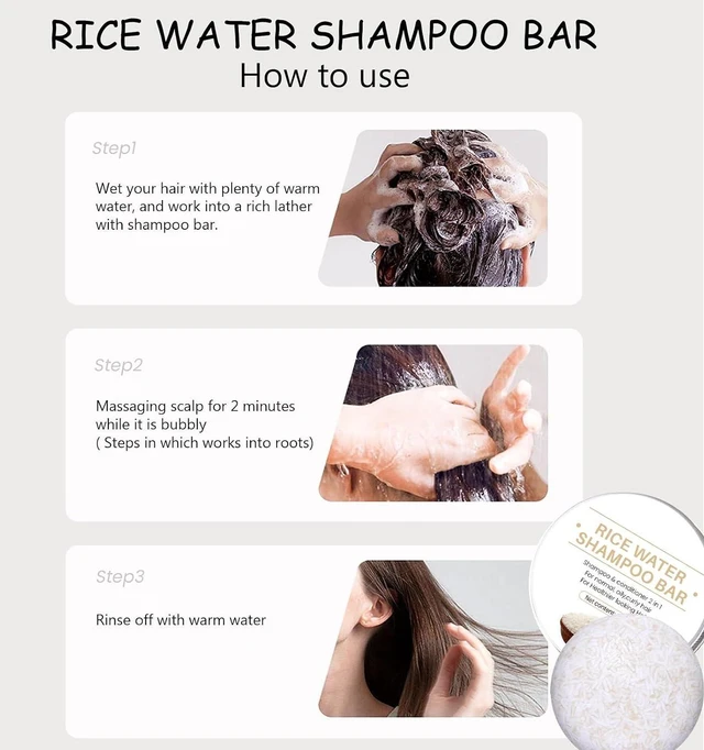 Alt view image 3 of 7 - 2-in-1 Rice Water Shampoo and Conditioner Bar, 2 Pack Natural Rice Water Solid Bar Soap for Hair Improvement, Hydrating, Moisturizing Dry Hair, Reducing Frizz for Women a