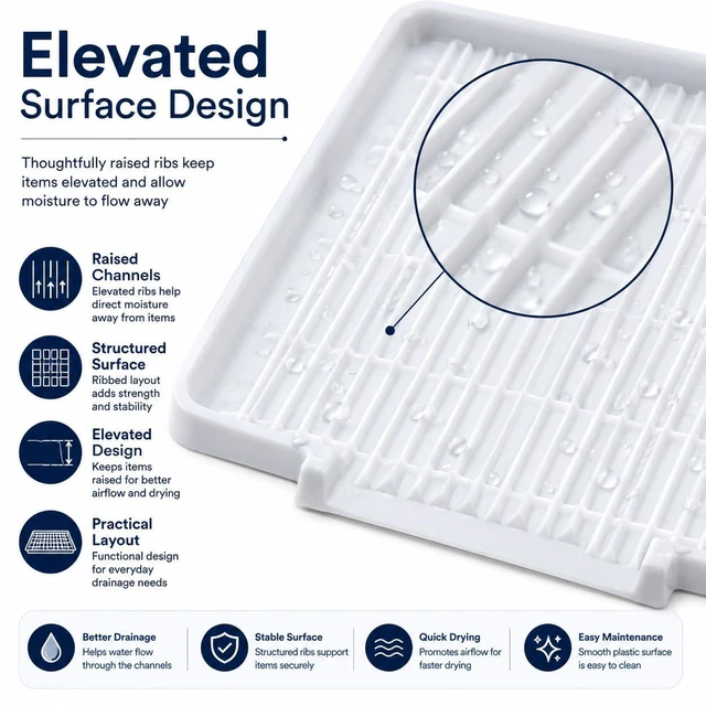 Alt view image 4 of 5 - Large Clear Plastic Dish Drying Drain Board for Kitchen Sink Countertop, Plates, Utensils, Everyday Kitchen Organization
