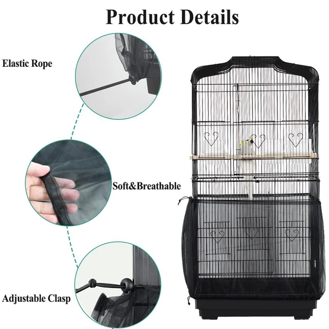 Alt view image 4 of 6 - ASOCEA Universal Bird Cage Seed Catcher, Adjustable Nylon Mesh Netting Cover Skirt for Round Square Cages, 78.7Inch, Black