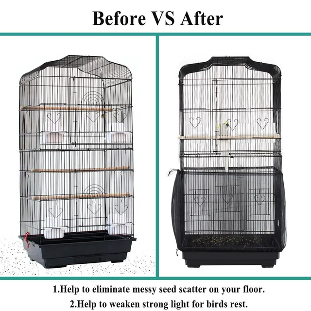 Alt view image 2 of 6 - ASOCEA Universal Bird Cage Seed Catcher, Adjustable Nylon Mesh Netting Cover Skirt for Round Square Cages, 78.7Inch, Black