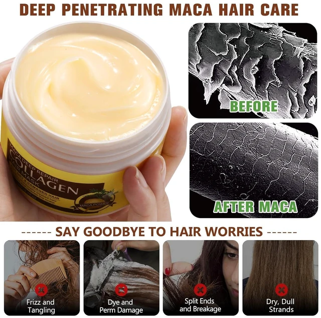 Alt view image 5 of 7 - Collagen Hair Mask, Deep Repair Conditioner with Maca Essence for Dry Damaged Hair, Moisturizing and Hydrating - 150ml