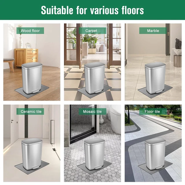 Alt view image 5 of 7 - Trash Can Mat, Silicone with Non-Slip Particles, Raised Edges, Prevents Movement and Spills, Protects Floors, for Kitchen Living Room Bedroom, 11.8"x18.9"