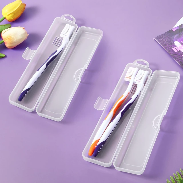 Alt view image 2 of 7 - SynHHergyx 2 Pack Transparent Toothbrush Travel Case, Portable Plastic Clear Travel Size Toothpaste Storage Container, Hard Plastic Carrying Box with Hook