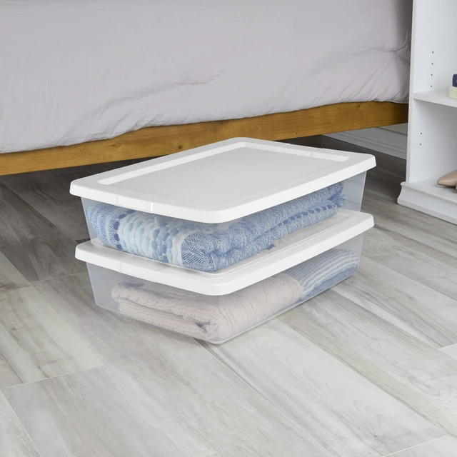 Alt view image 3 of 6 - Sterilite 28 Quart Small Storage Bin, Clear Plastic, Snap-On Lid, White