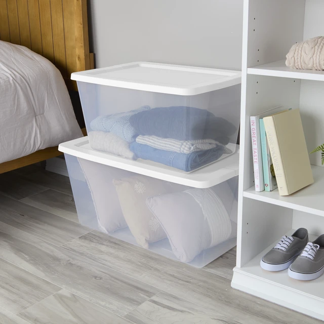 Alt view image 6 of 6 - Sterilite 58Quart Medium Storage Bin, Clear Plastic, Snap-on Lid, White