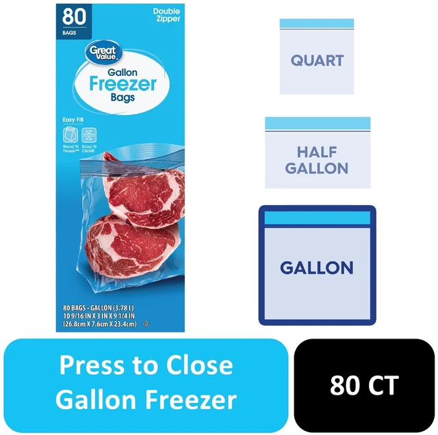 Main image of Great Value Freezer Guard Double Zipper Gallon Freezer Bags, 80 Count