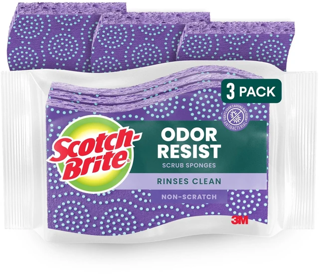 Main image of Scotch-Brite Odor Resist Scrub Sponges, Non-Scratch, Rinses Clean, 3 Pack