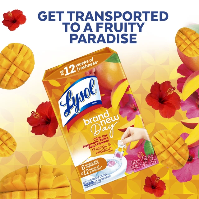 Alt view image 4 of 5 - Lysol Brand New Day Automatic Toilet Bowl Click Gel Cleaner, Mango & Hibiscus, 6 Count