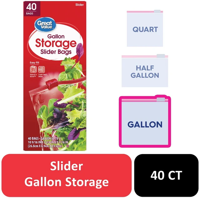 Main image of Great Value Fresh Seal Slider Zipper Storage Bags, Gallon, 40 Count