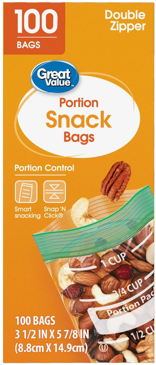 Main image of Great Value 100-Count Fresh Seal Double Zipper Rectangle Snack Bags