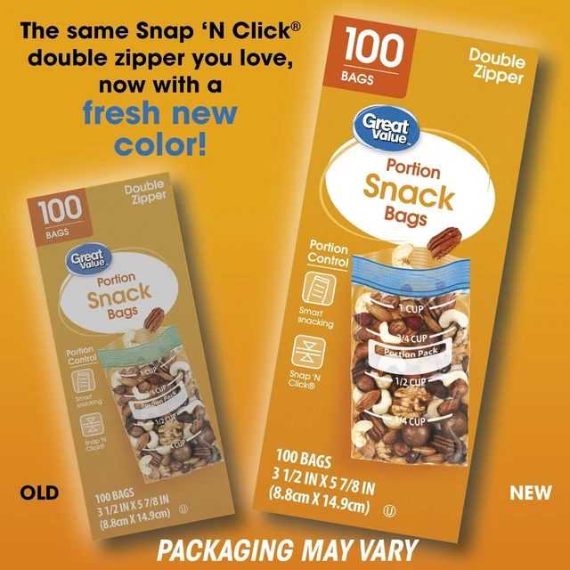 Alt view image 5 of 6 - Great Value 100-Count Fresh Seal Double Zipper Rectangle Snack Bags