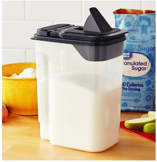 Alt view image 4 of 5 - Mainstays 3.5qt Plastic All-Purpose Food Dispenser, Clear with Gray Lid, 1 Each, 7.5in x 3.75in x 9.25in