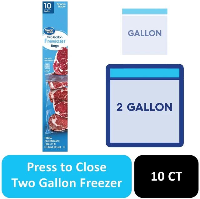 Main image of Great Value Double Zipper 2 Gallon Freezer Bag, 10 Count