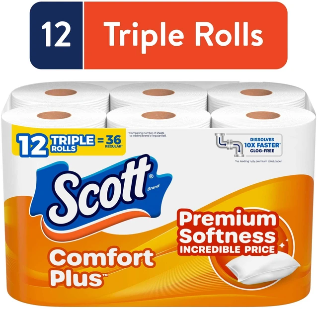 Main image of Scott Comfort Plus Toilet Paper, 12 Triple Rolls