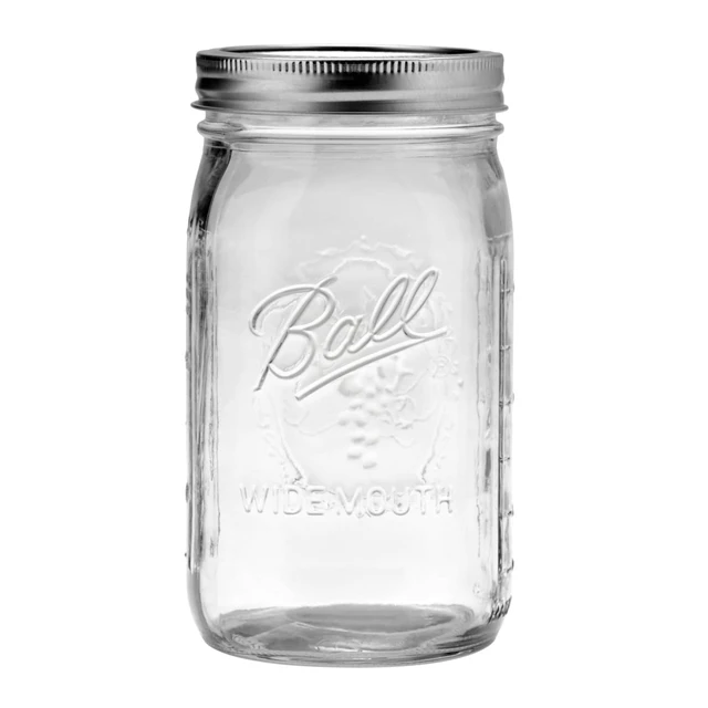 Alt view image 4 of 5 - Ball Glass Mason Jar With Lid & Band, Wide Mouth, 32 Oz, 2 Pack