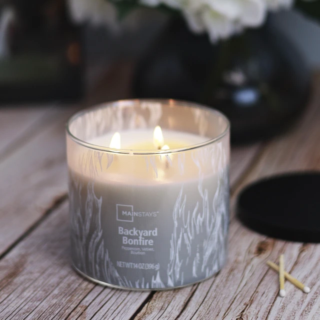 Alt view image 5 of 6 - Mainstays 3-Wick Ombre Wrap Backyard Bonfire Scented Jar Candle, 14 oz