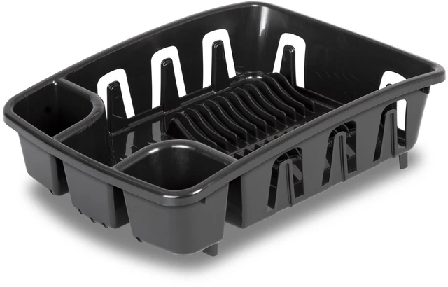 Main image of Sterilite DrainRack All-in-One Dishrack and Drainboard with Inclined Base, Black
