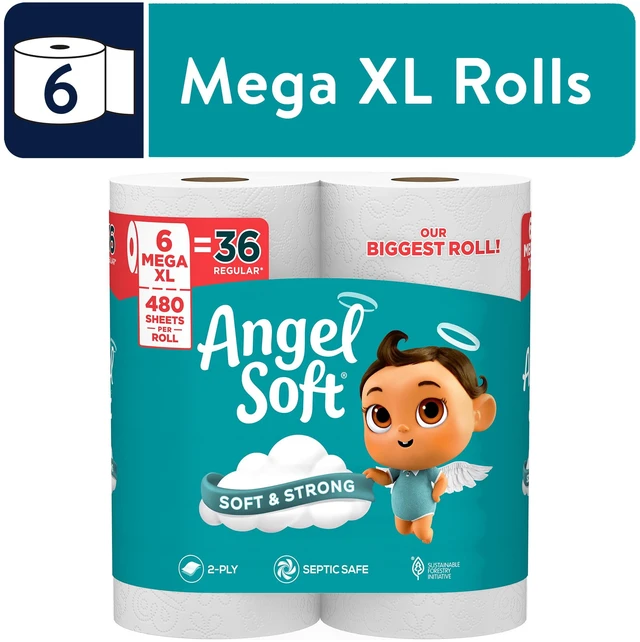 Main image of Angel Soft 2-Ply Toilet Paper, 6 Mega XL Rolls, 480 Sheets per Roll