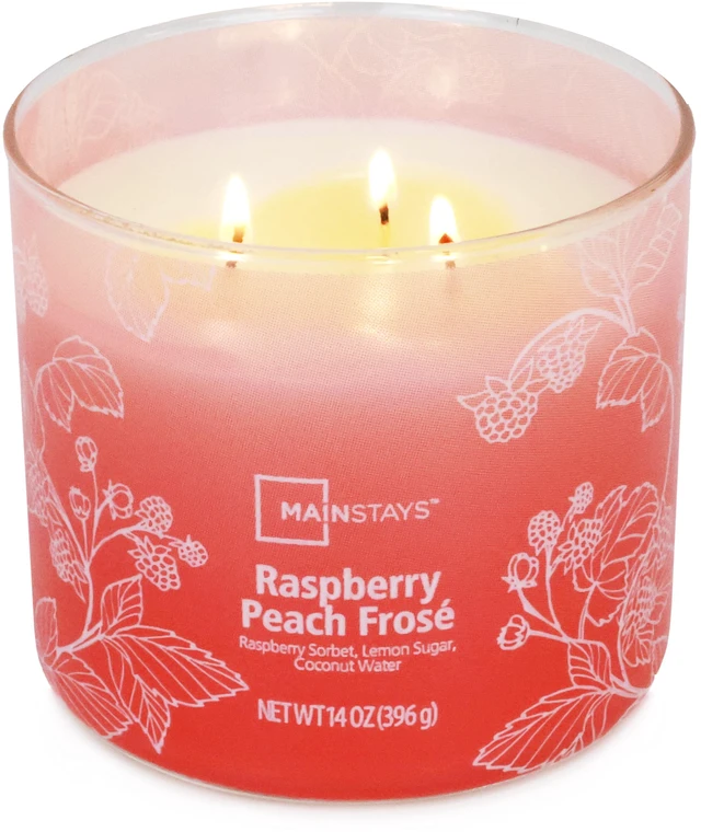Main image of Mainstays 3-Wick Ombre Wrap Raspberry Peach Scented Candle, 14oz