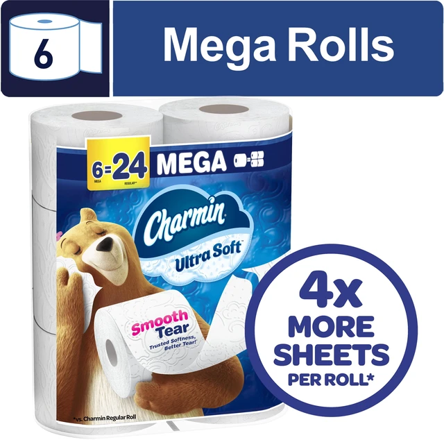 Main image of Charmin Ultra Soft Toilet Paper 6 Mega Rolls, 224 Sheets Per Roll