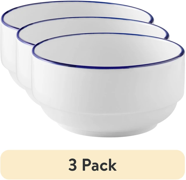 Main image of Mainstays 3-Pack Blue Rim Stoneware Bowl, 27oz, Blue and White