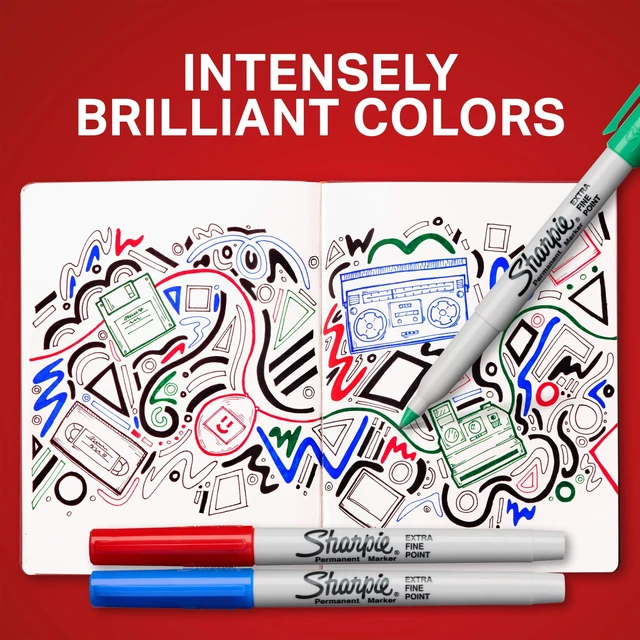 Alt view image 3 of 5 - Sharpie Permanent Markers, Extra Fine Point 0.4mm, Water and Fade Resistant, Assorted, 5 Count