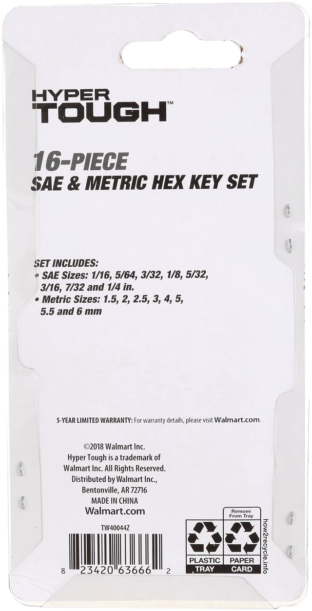 Alt view image 3 of 5 - Hyper Tough 16 Piece Hex Key Set, 8 SAE and 8 Metric Sizes