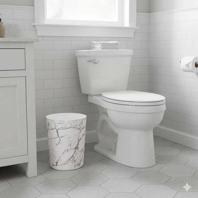 Alt view image 4 of 6 - Mainstays 5 gal Open-Top Plastic White Marble Bathroom Trash Can