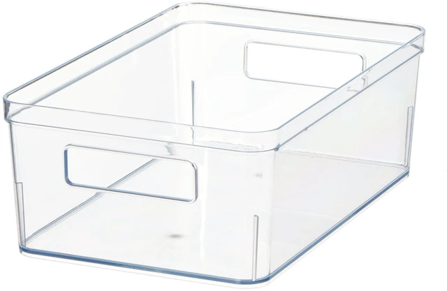 Main image of Mainstays Clear Plastic Pantry Organizer Bin, Large 12" x 7.5" x 4", with Handles