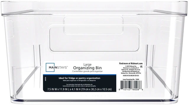 Alt view image 2 of 6 - Mainstays Clear Plastic Pantry Organizer Bin, Large 12" x 7.5" x 4", with Handles