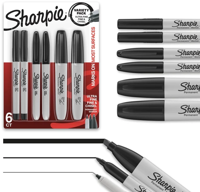 Main image of Sharpie Permanent Markers, Multi-Tip Pack, Fine/Ultra Fine/Chisel Tip, Black, 6 Count